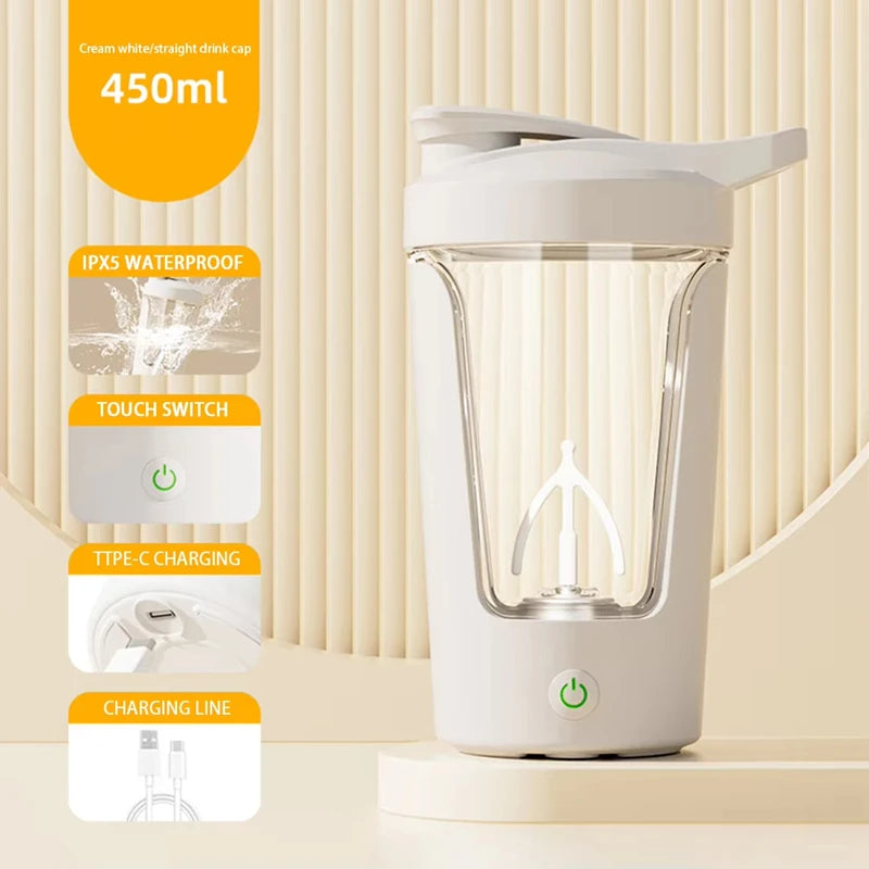 450ml Protein Shaker Bottle Portable USB Charging Fitness Blender Cup Meal Replacement Mixer Bottle for Home Gym Rechargeable
