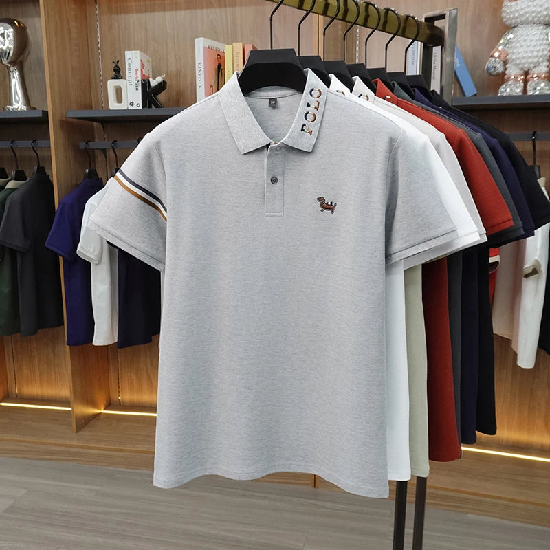 100% pure cotton short sleeve polo shirt summer comfort men's T-shirt designer brand cartoon dog embroidery fashion casual top