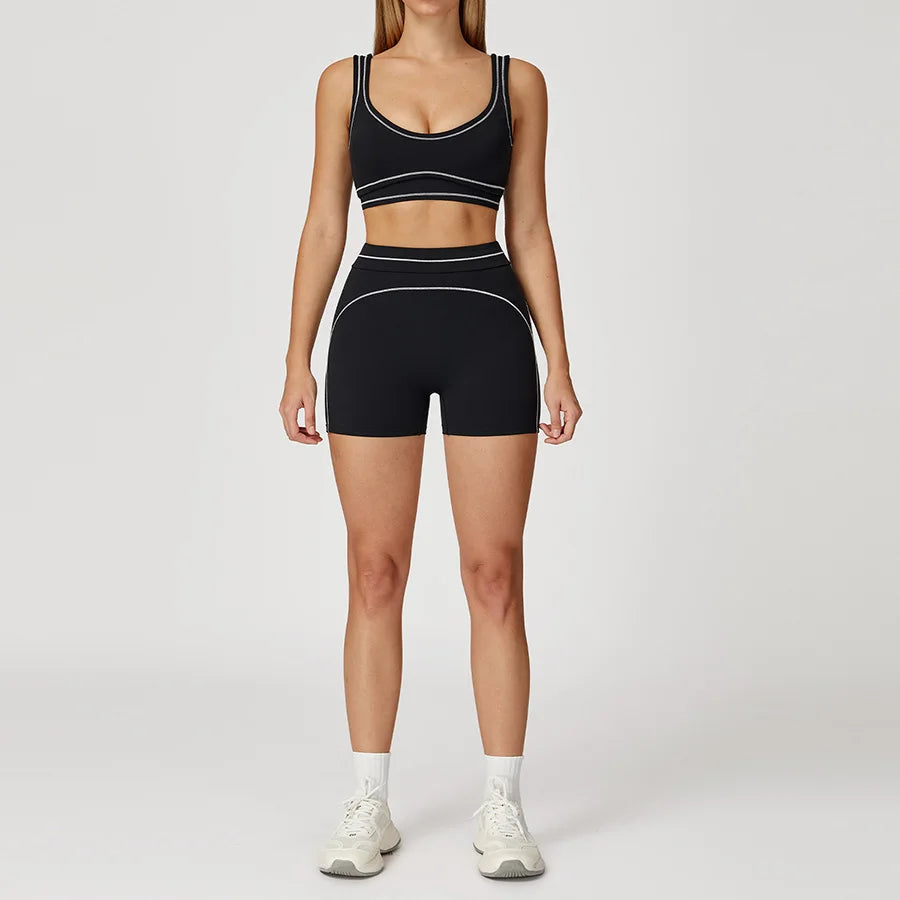 Yoga Set 2PCS Gym Clothes Sportswear Workout Outfits Women Long Sleeve Top Tracksuits Fitness Sports Bra Running Shorts Leggings