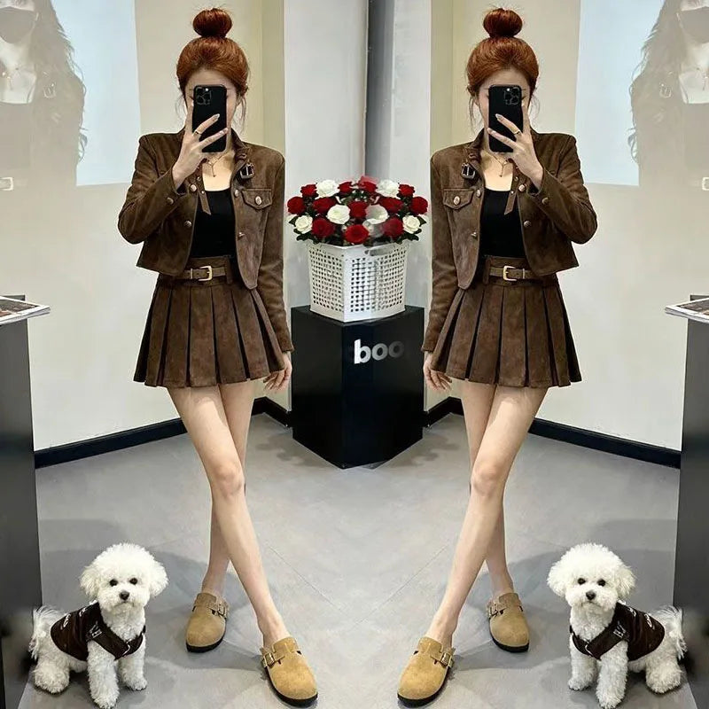 Fashionable Short Outerwear And Half-length Pleated Skirt Set Women's Spring 2026 Stylish Slimming Ensemble Casual Style