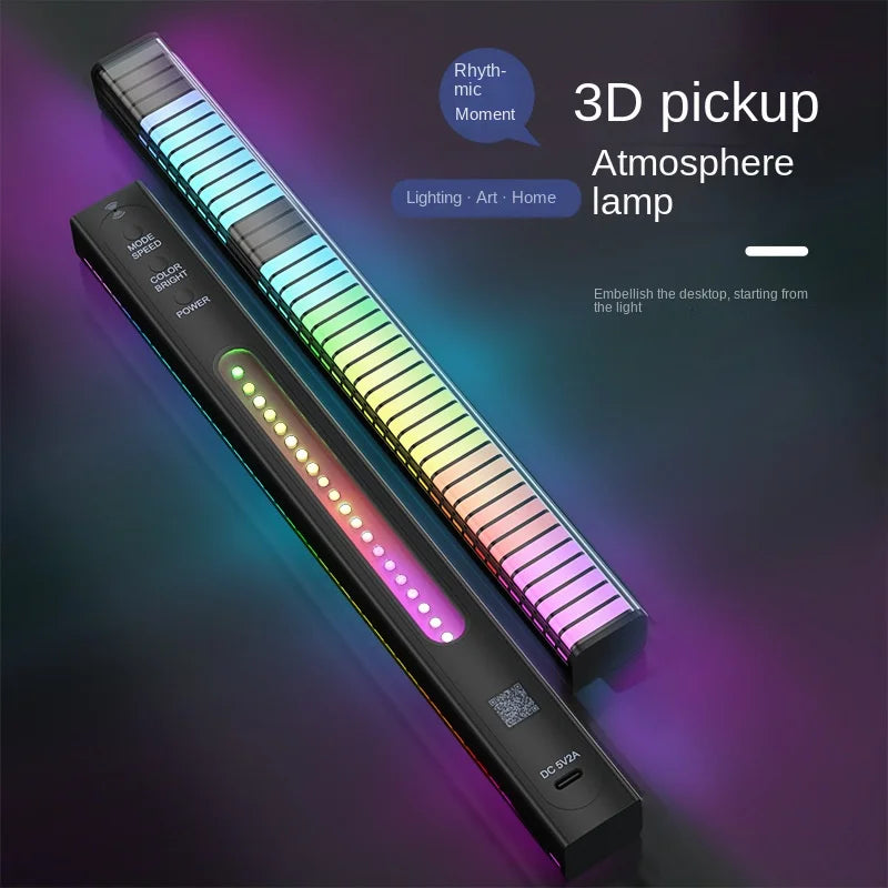 Smart RGB Sound Control Lights 3D Double Sided Pickup LED Lights Rhythm Ambient LAMP APP Control For Car Gaming Desktop Lights