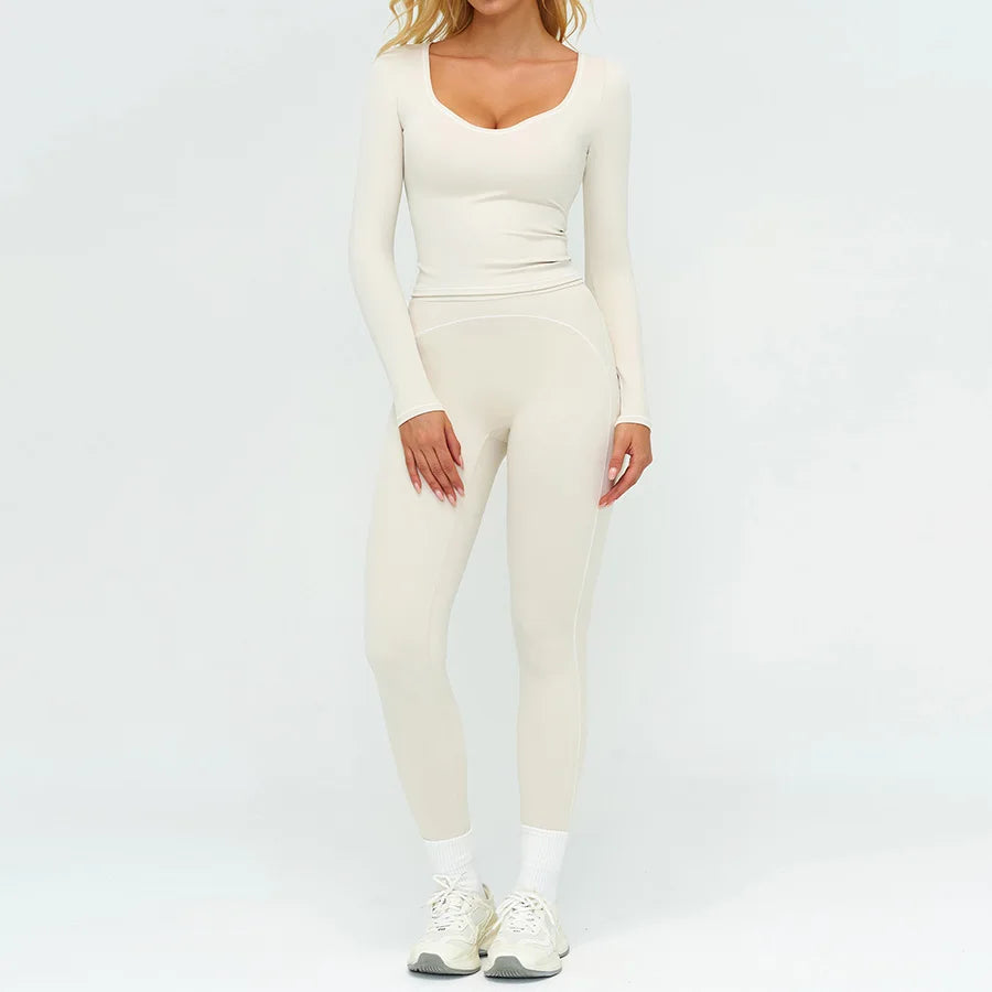 Yoga Set 2PCS Gym Clothes Sportswear Workout Outfits Women Long Sleeve Top Tracksuits Fitness Sports Bra Running Shorts Leggings