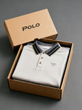 Classic White Polo Shirt with Contrast Collar and Embroidered Logo
