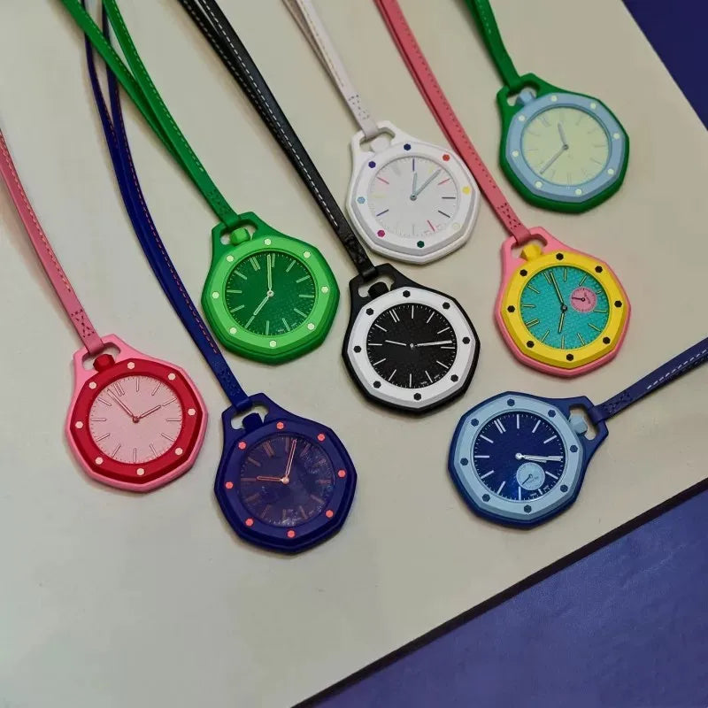 CILOA Octagonal Pocket Watch Necklace Multiple Color Options Leather Lanyard Casual Hanging Watch