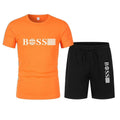 Spring and summer new two-piece men's running T-shirt and short casual elastic round neck sports suit comfortable quick drying