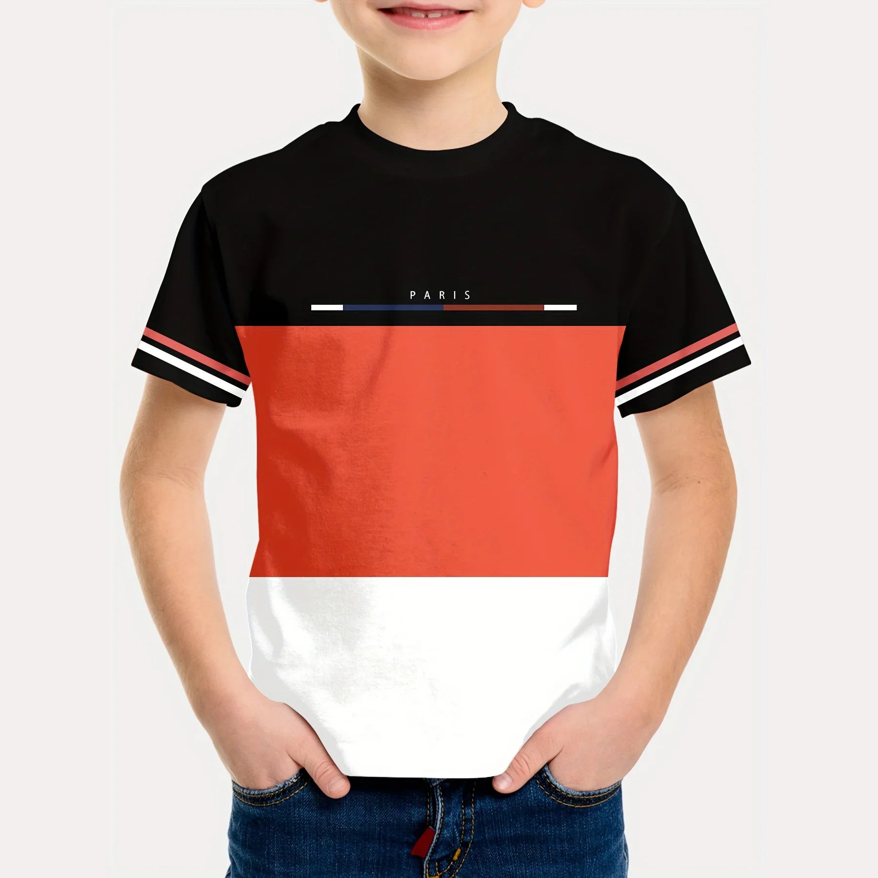 Kids Boys Clothes Simple Paris Letter Print Short Sleeve T Shirt Children Boys 2 to 9 Years Casual Comfortable Tees Children Top