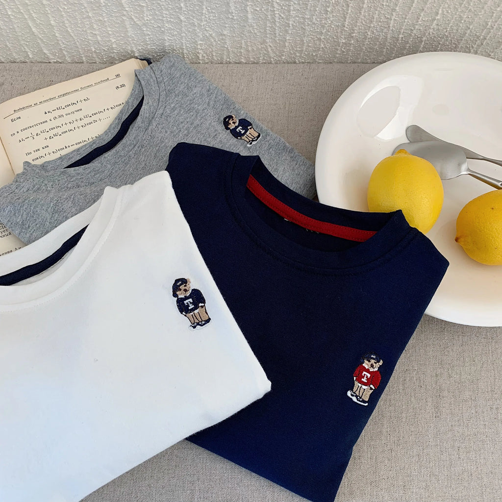 Children's T-shirt Spring Boys and Girls Striped Bear Base Shirt Baby Versatile Long Sleeve T Trendy