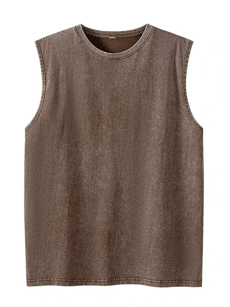 Men's Washed Sleeveless Tank Top 230G Heavyweight 100% Cotton Vintage Oversized Casual Summer Streetwear Shirt Vest