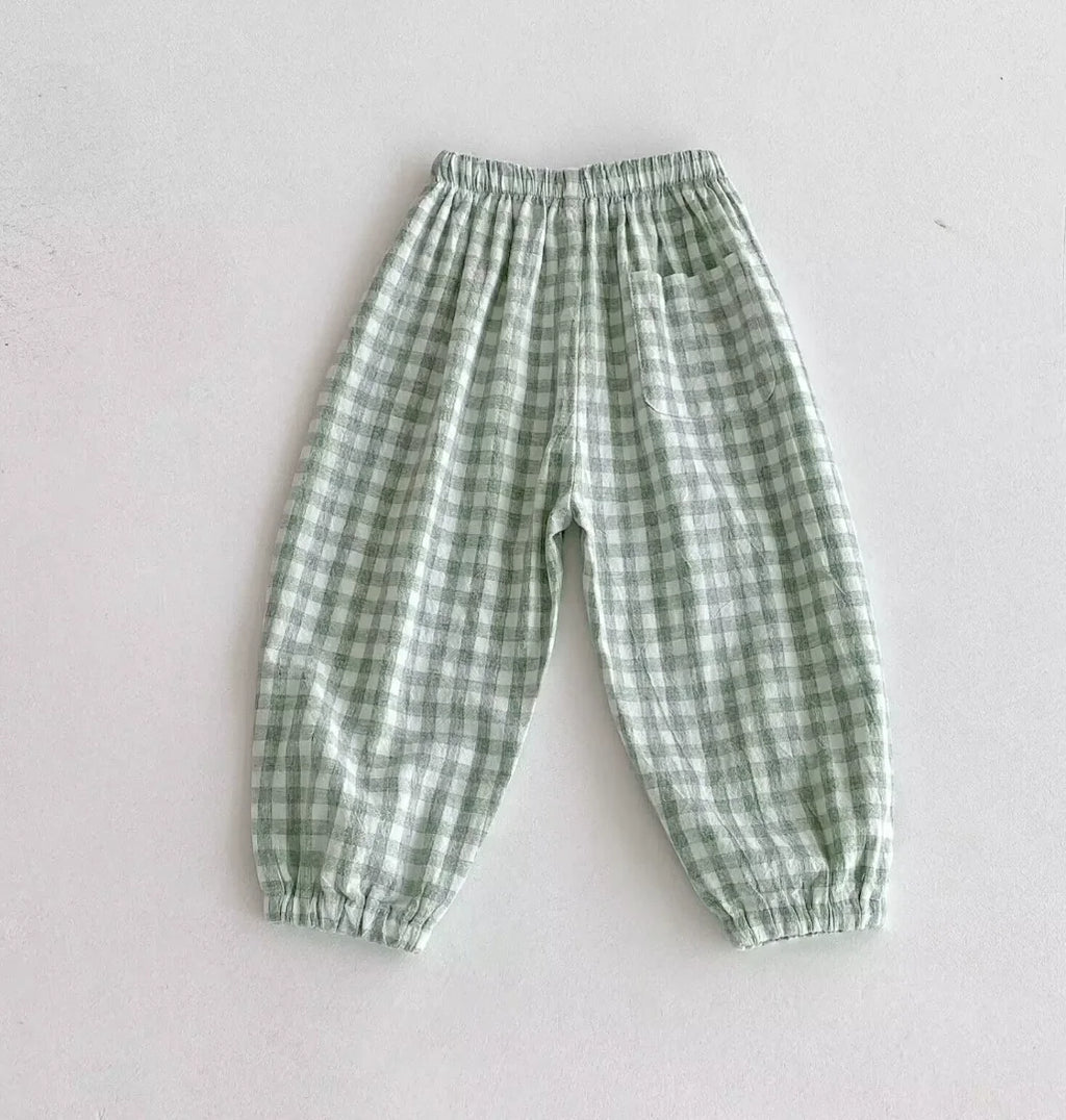 Spring Summer Boys Striped Loose Pants Baby Girl Vintage Casual Linen Cotton Harlan Pants Kids Lace-up Pant Children Clothing