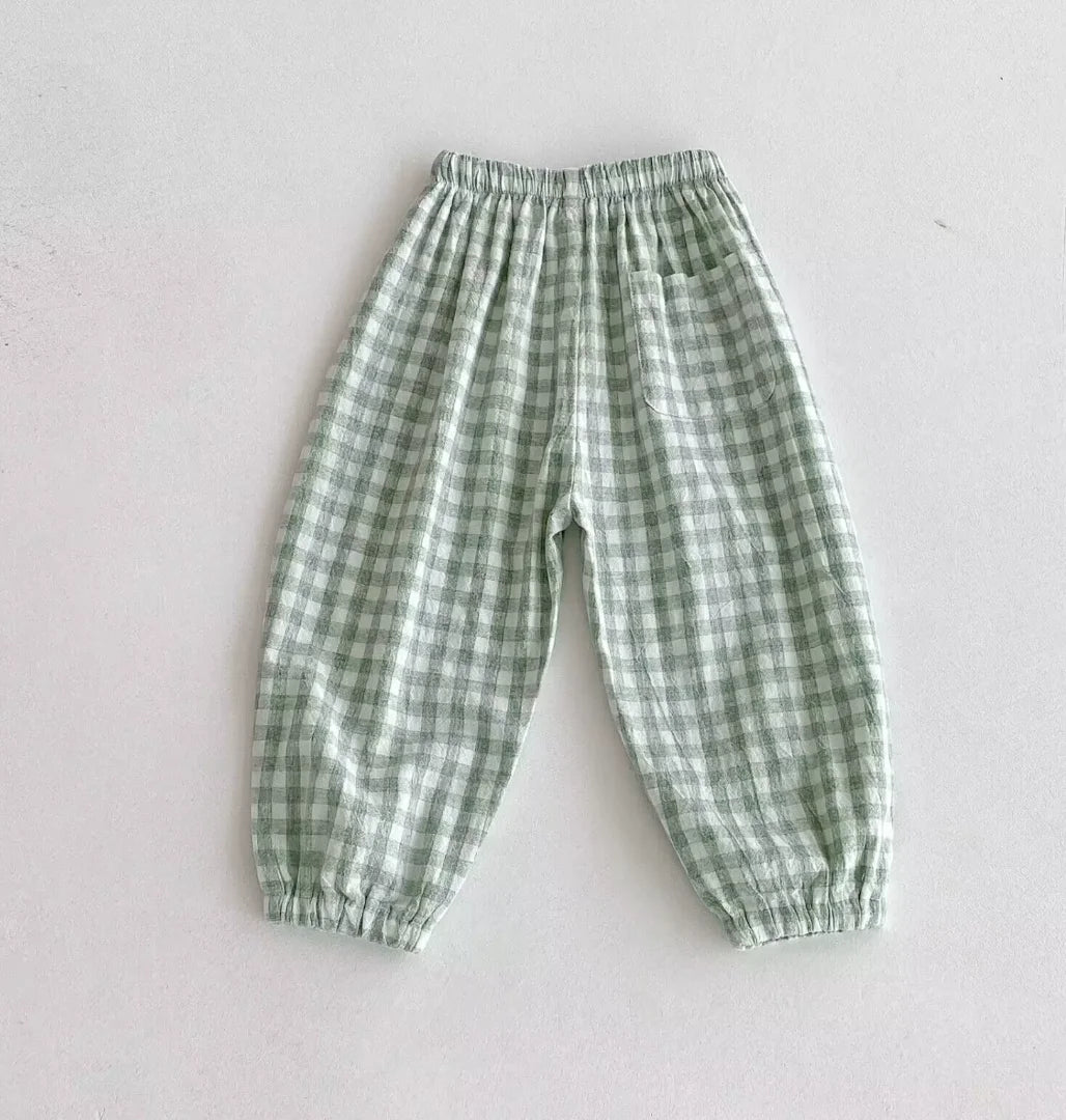 Spring Summer Boys Striped Loose Pants Baby Girl Vintage Casual Linen Cotton Harlan Pants Kids Lace-up Pant Children Clothing