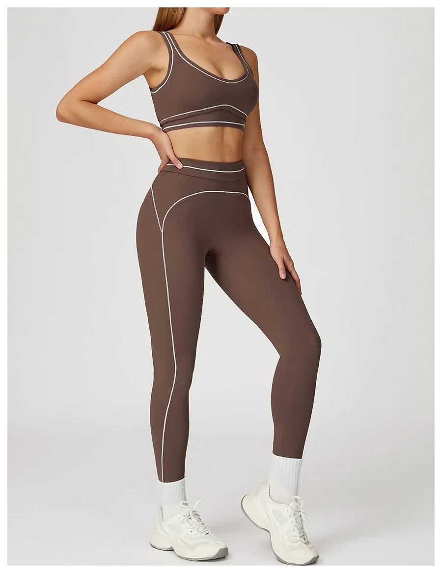 Yoga Set 2PCS Gym Clothes Sportswear Workout Outfits Women Long Sleeve Top Tracksuits Fitness Sports Bra Running Shorts Leggings