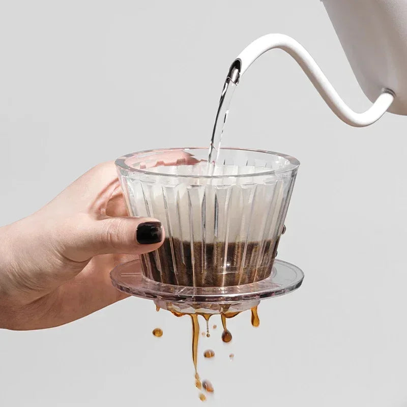 1 PC Acrylic Pour Over Coffee Filter Cup Set Cake Shaped Flat Bottom Home Brewing Kit with Filter Papers Reusable Easy Clean