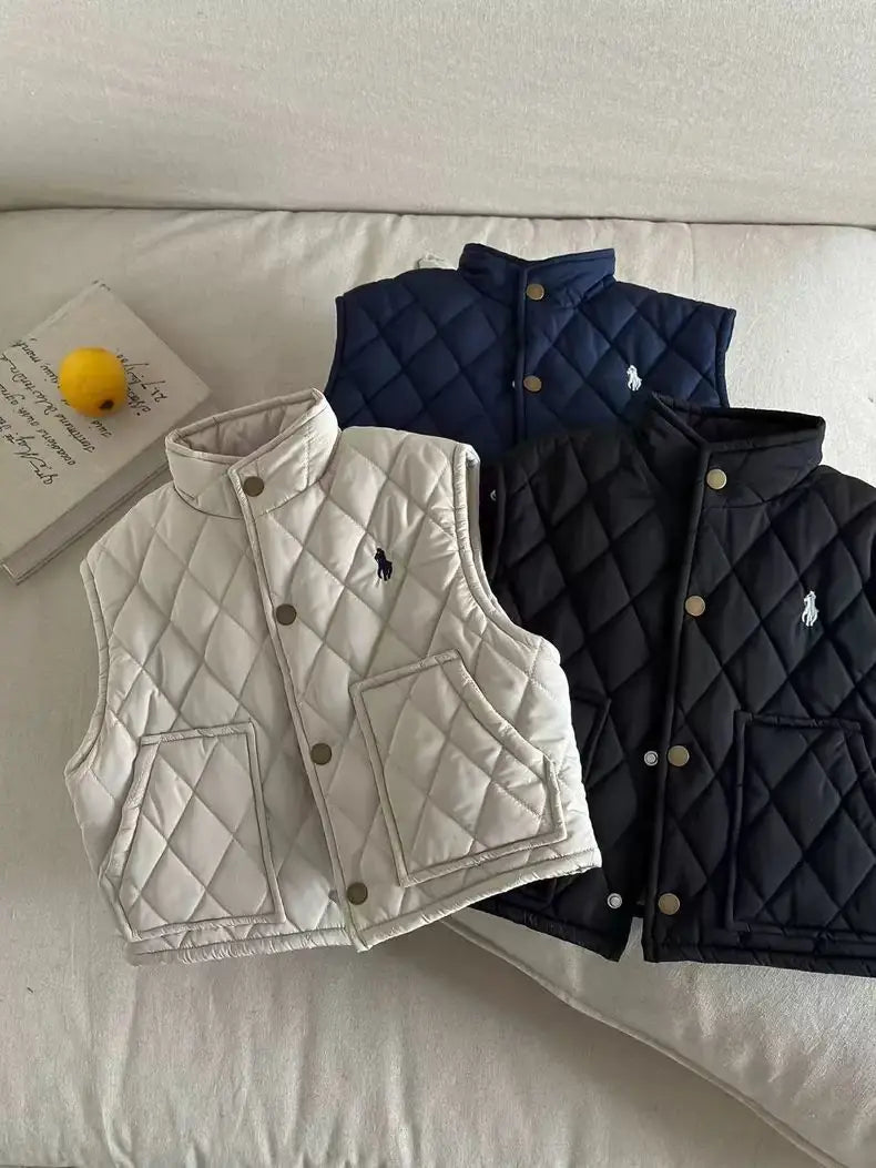Autumn Winter Children Boys Girls Fleece Vest Solid Cotton-Padded Waistcoats Baby 2-10Y Solid Color Thicken Warm Outerwear  Kids