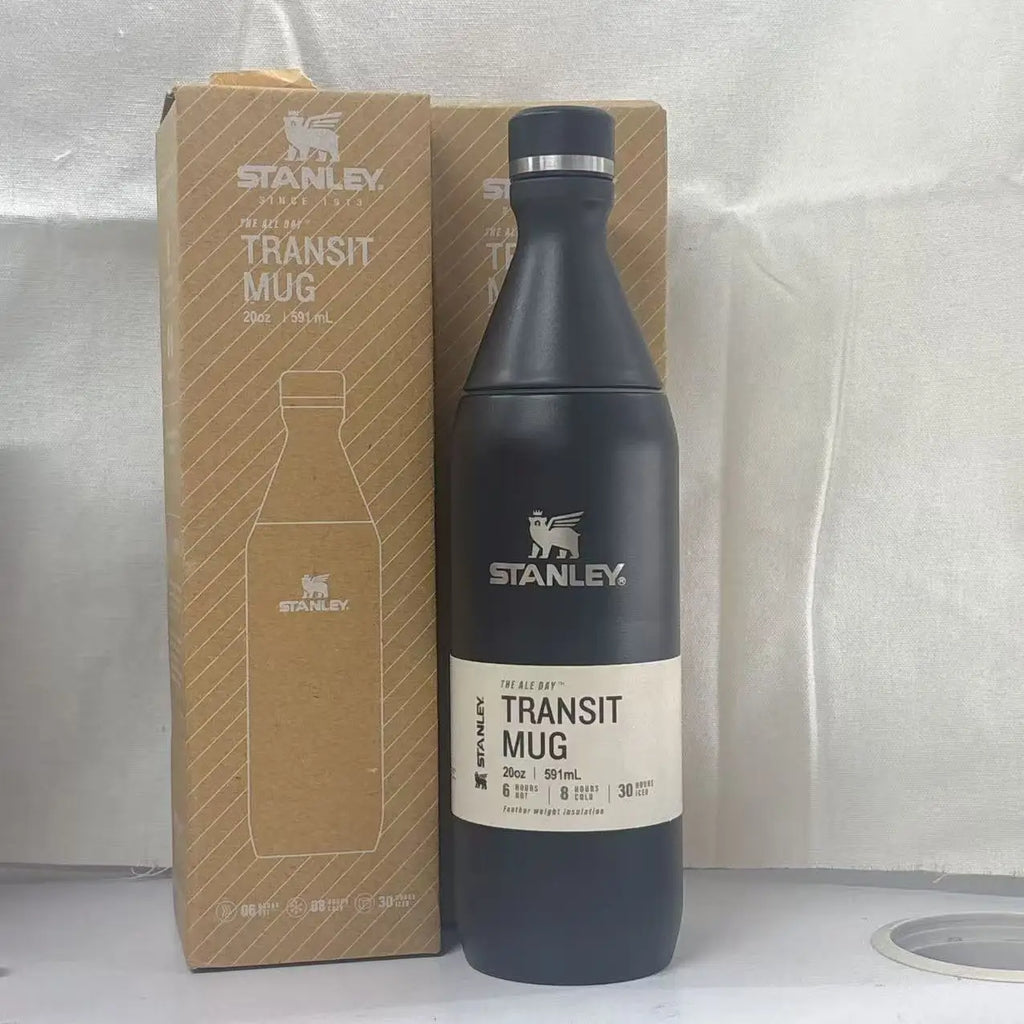 STANLEY Matte Black Wine Bottle Shaped 20oz, Stainless Steel Vacuum Flask, Leakproof Sealed Lid, Cold Heat Retention