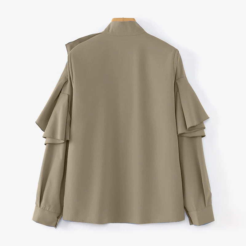 ZANZEA Vintage Solid Office Blouse Women Ruffled Stitching Street Shirts Spring 3D Long Sleeve Tops Casual Loose Buttons Tunics