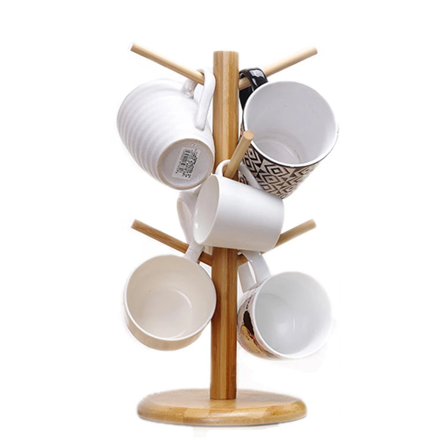1PCS Multifunctional Bamboo Storage Rack Entryway Key Mug Drainage Shelf Storage Coffee & Tea Cup Holder Glass Mug Hanging Shelf