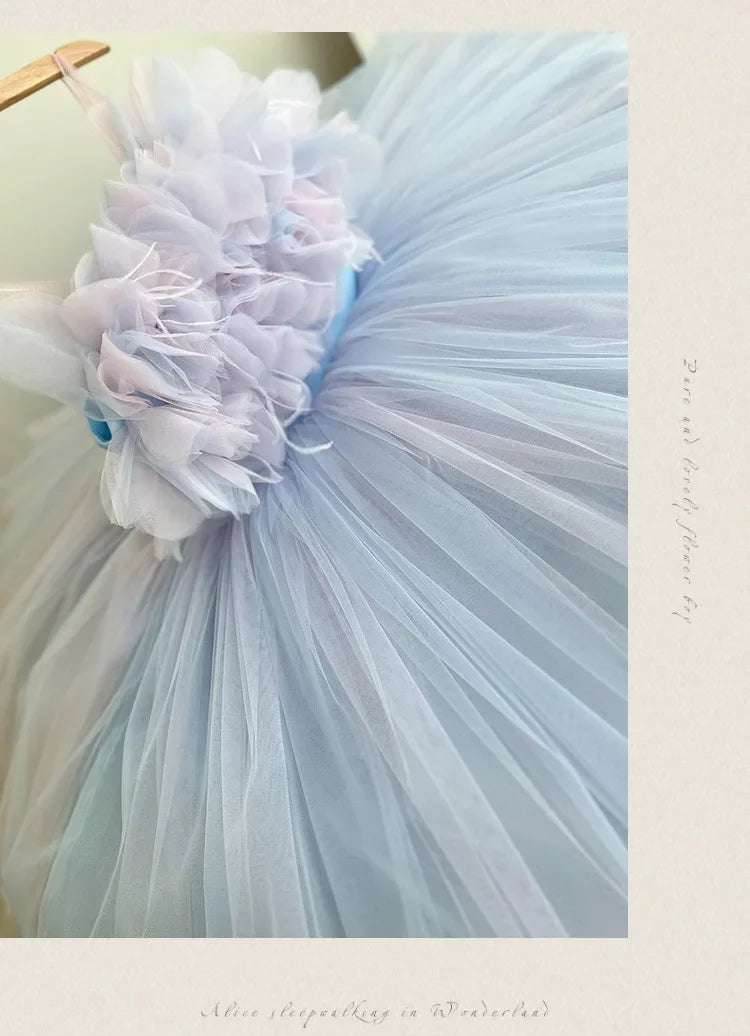 Girl Clothes Children's Flower Dress Wedding Princess Dresses Little Girls Pink Blue Strap Tulle Tutu Skirt Purple Spaghetti