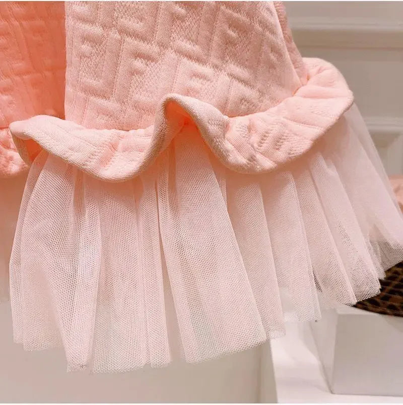 Girls Fashion Pink Princess Dress Kids Summer Puff Sleeve Casual Dresses Children Korean Style Mesh Clothing Gift Lolita Dress