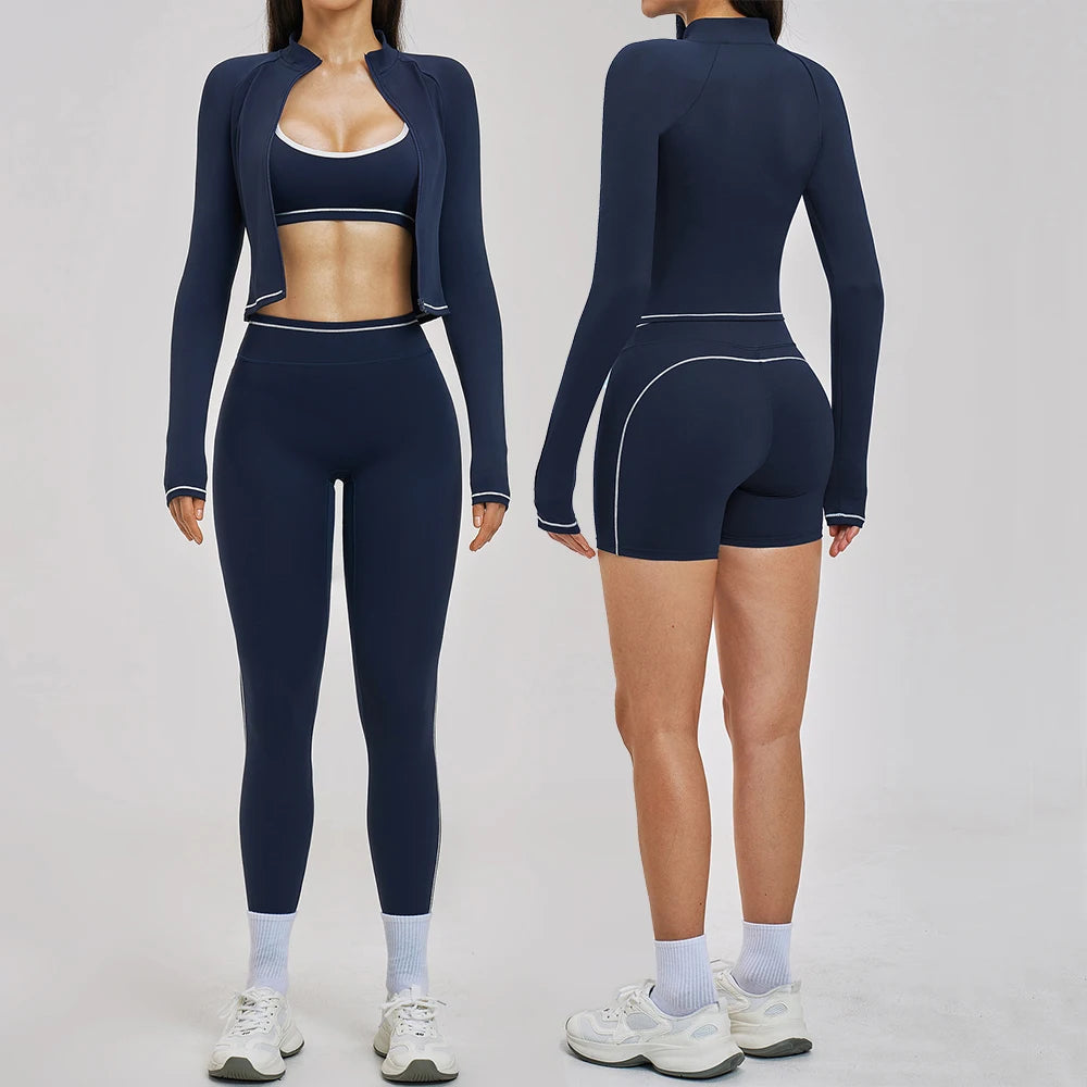3PCS Yoga Suit Women Tracksuit Sports Outfits Gym Set Running Workout Clothes Long Sleeve Sports Bra Athletic Wear Yoga Clothing