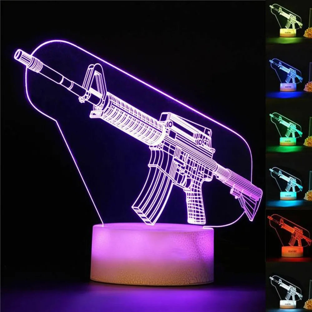 Game Rifle 3d Led Night Light Gaming Desktop Room Decoration Game Atmosphere Light Table Lamp Birthday Christmas Gifts for Boys