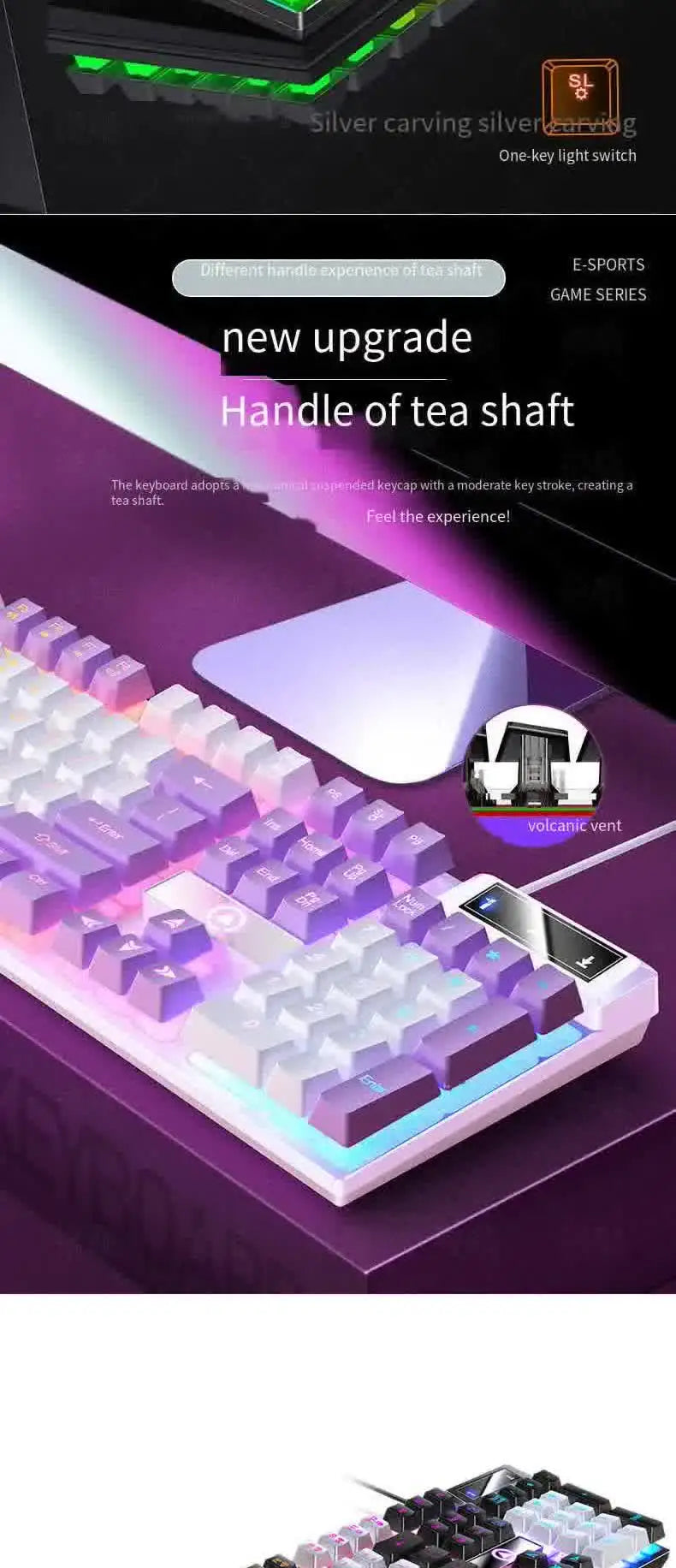 Carpbaba K500 104 Key USB Wired Gaming Keyboard Color Backlit Mechanical Hand Feel Keyboard for Computer Laptop PC Accessories