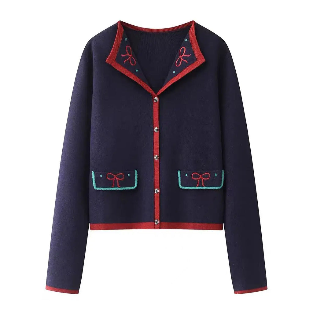 Spring 2026 Women's Knitted A-Line  Skirt And Open Cardigan Set with Bow Tie High Waist Fashion Ensemble Wide Series