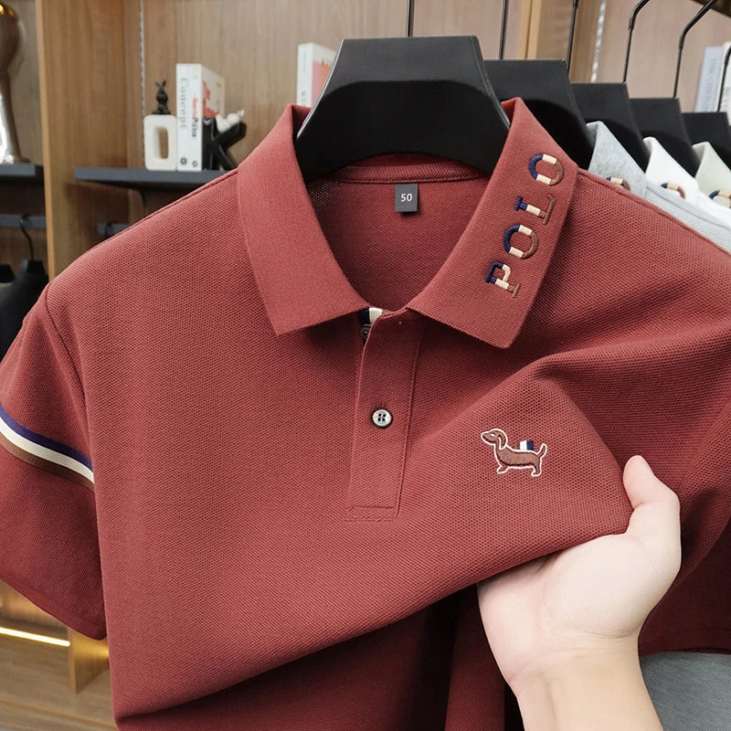 100% pure cotton short sleeve polo shirt summer comfort men's T-shirt designer brand cartoon dog embroidery fashion casual top