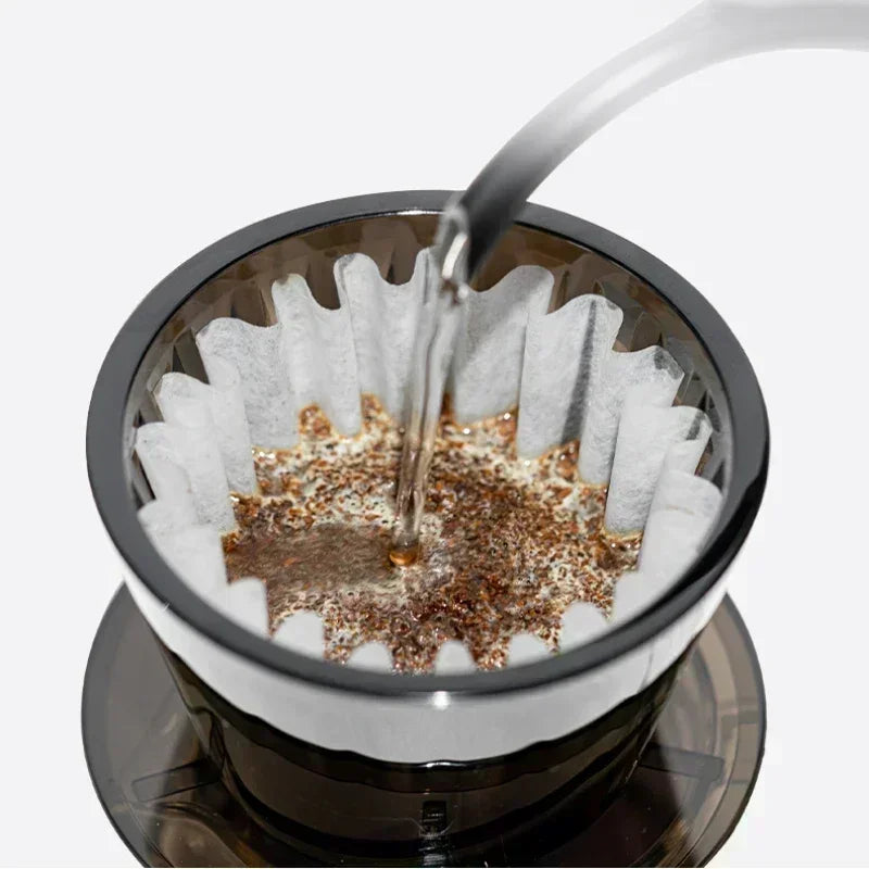 1 PC Acrylic Pour Over Coffee Filter Cup Set Cake Shaped Flat Bottom Home Brewing Kit with Filter Papers Reusable Easy Clean