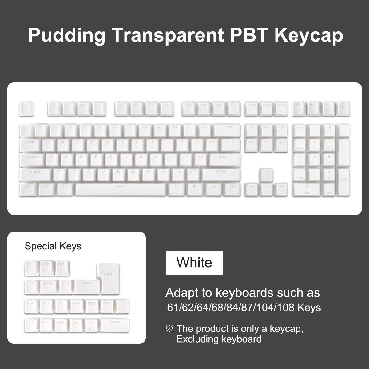 Pudding Keycaps, PBT Shine Through Keycaps 130 Keys Set OEM Profile, for 100%, 75%, 65%, 60% Keyboard for Mechanical Keyboard