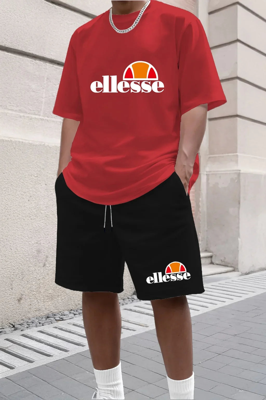 2026 Summer New Men's Fashion Outdoor Sports Set Printed Short Sleeve T-shirt+Shorts Loose Home Leisure Two Piece Set