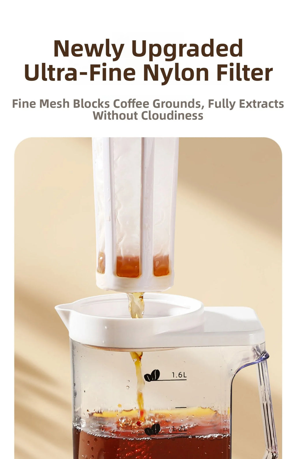 Large Capacity Plastic Cold Brew Coffee Pot For Iced Tea Steep Water Brewing Kitchen Equipment
