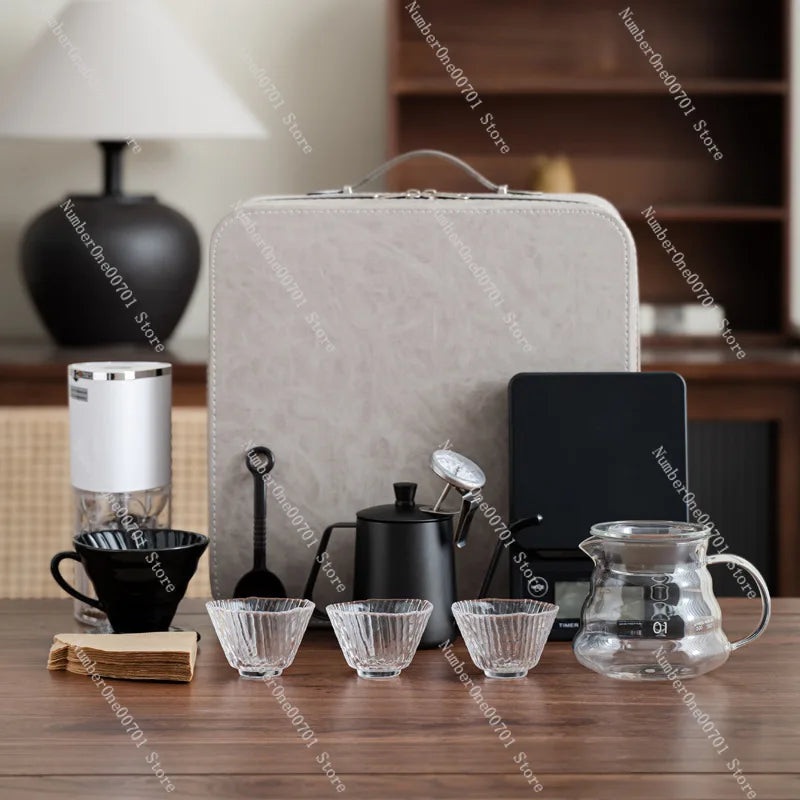 V60 Travel Pour Over Coffee Kit with Electric Grinder, Stainless Pot & Gift Box