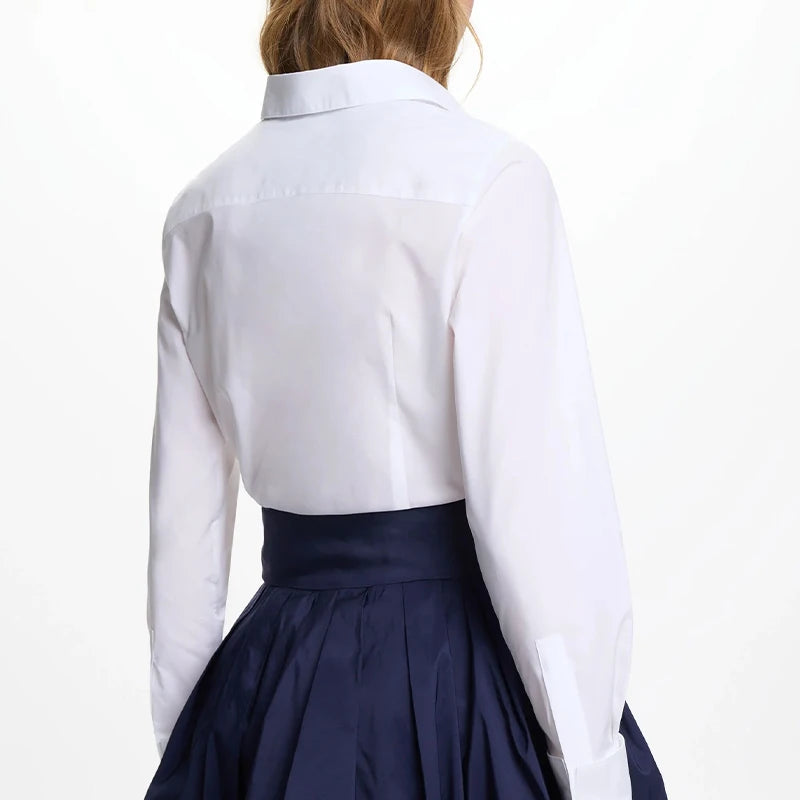 CH Fashion Women's Shirt High Quality Brand Letter Label Accessories Pure White 2025 New Women's Sexy Long Sleeve Shirt