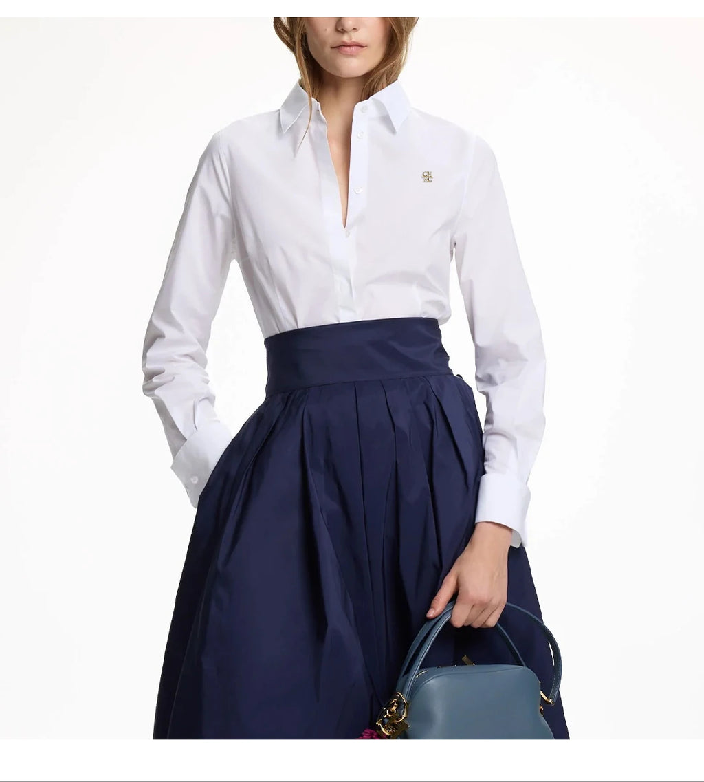 CH Fashion Women's Shirt High Quality Brand Letter Label Accessories Pure White 2025 New Women's Sexy Long Sleeve Shirt
