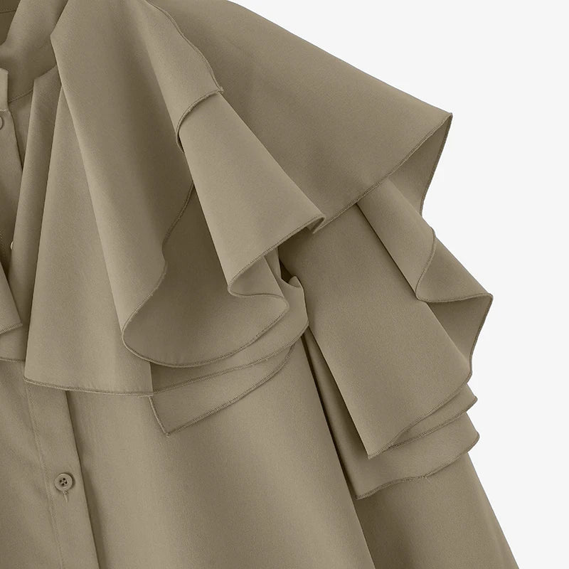 ZANZEA Vintage Solid Office Blouse Women Ruffled Stitching Street Shirts Spring 3D Long Sleeve Tops Casual Loose Buttons Tunics