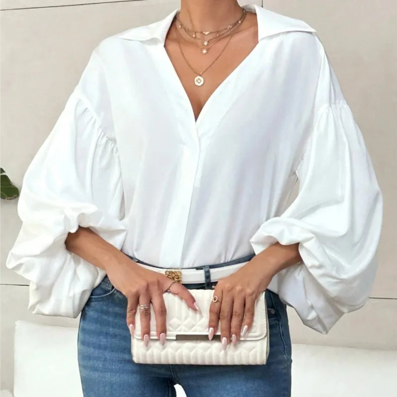 Boho Women's Blouses Spring Fall New Fashion French Polka Dot Half-neck Design Loose Puff Long-sleeve Top Casual Shirts Women