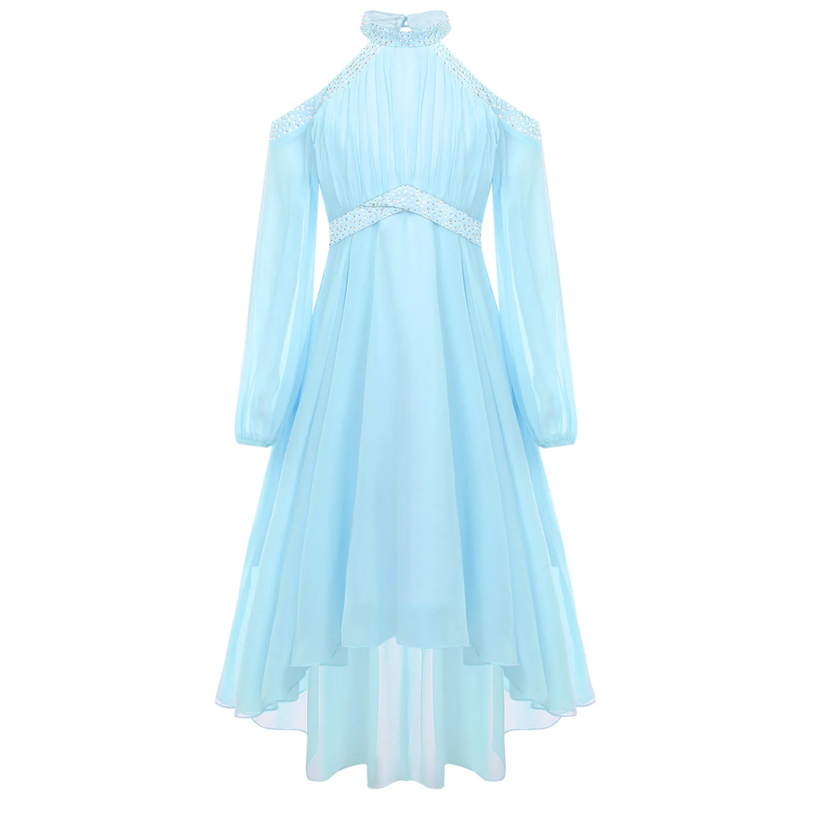Kids Girls Elegant Party Dress Halter Off-shoulder High Waist Ruffled Chiffon Dresses Wedding Birthday Pageant Evening Prom Gown