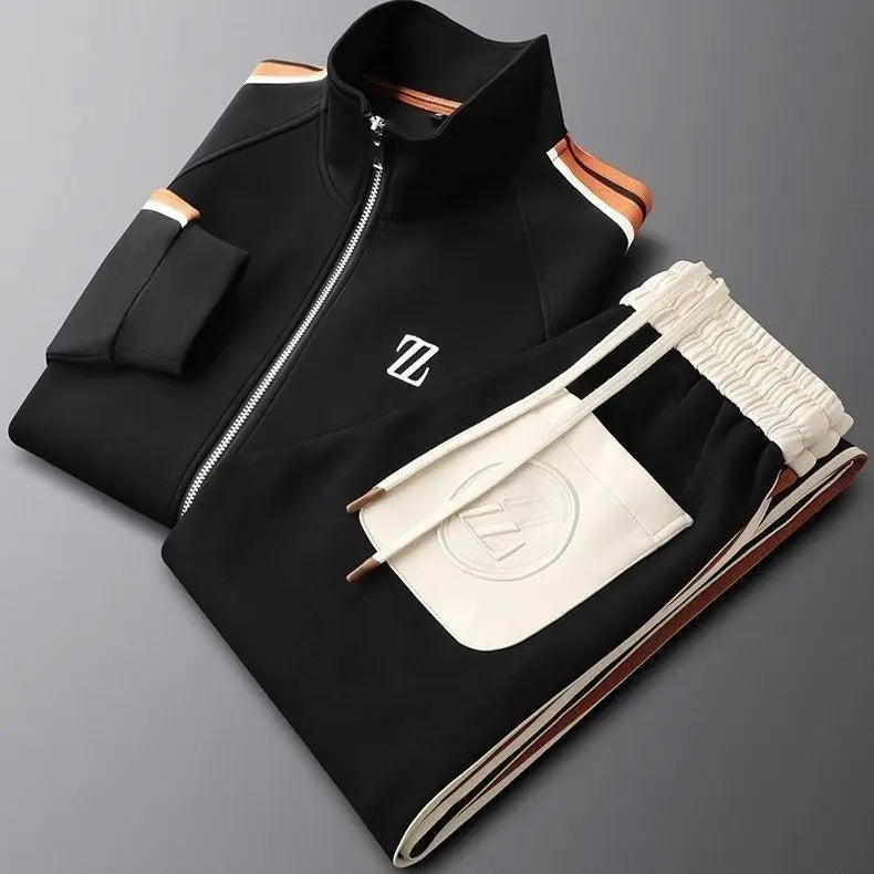 New Men's Autumn Stand-Collar Casual Sports Suit - Trendy Fashion Activewear with Long-Sleeve Top and Straight-Leg Pants