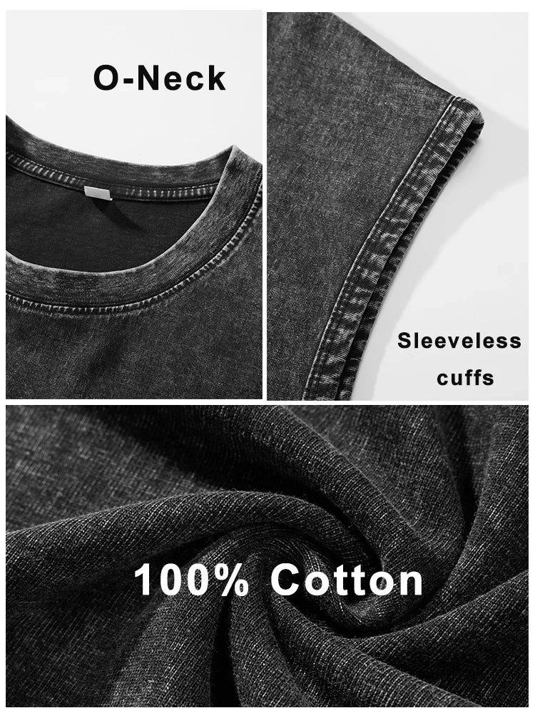 Men's Washed Sleeveless Tank Top 230G Heavyweight 100% Cotton Vintage Oversized Casual Summer Streetwear Shirt Vest