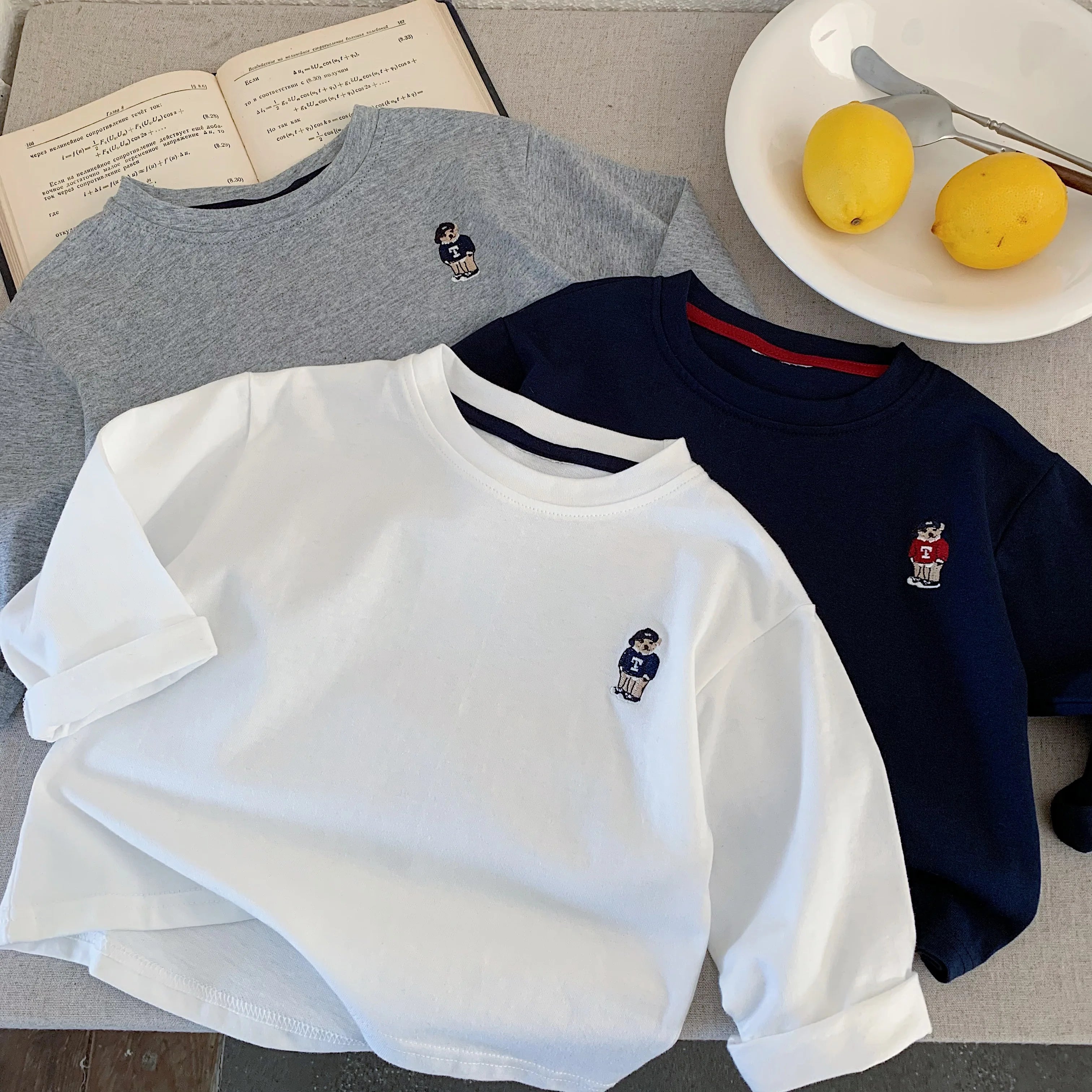 Children's T-shirt Spring Boys and Girls Striped Bear Base Shirt Baby Versatile Long Sleeve T Trendy