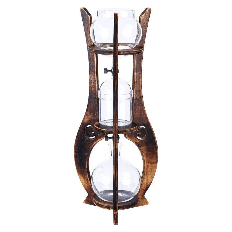 Home Wooden Stand Borosilicate Glass Ice Drop Pot Iced Cold Tower Drip Commercial Cold Brew Coffee Maker
