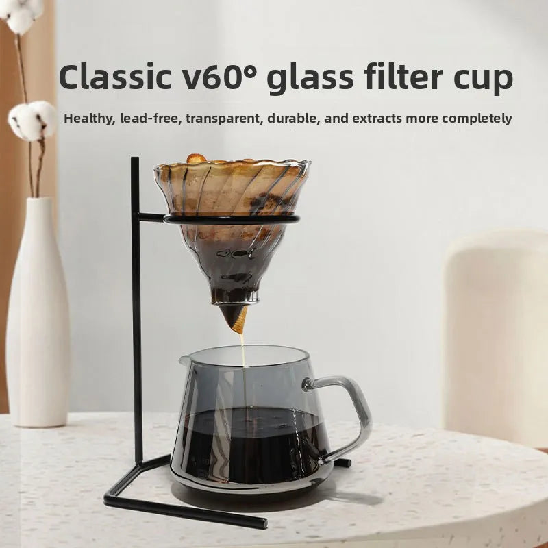 American hand drawn glass coffee pot, smoke gray sharing pot V60 filter cup, coffee hand drawn filter cup holder set
