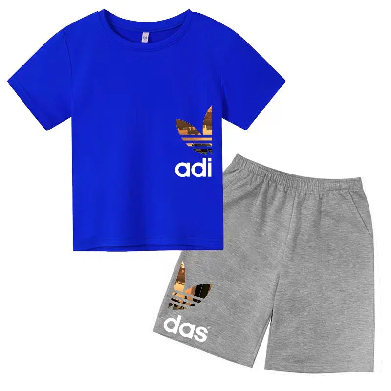 Summer 3-13Y Kids Fashion Creative Sports Outdoor Print Short Sleeve T-Shirt & Shorts Set - Stylish Children's 2-Piece Activewea