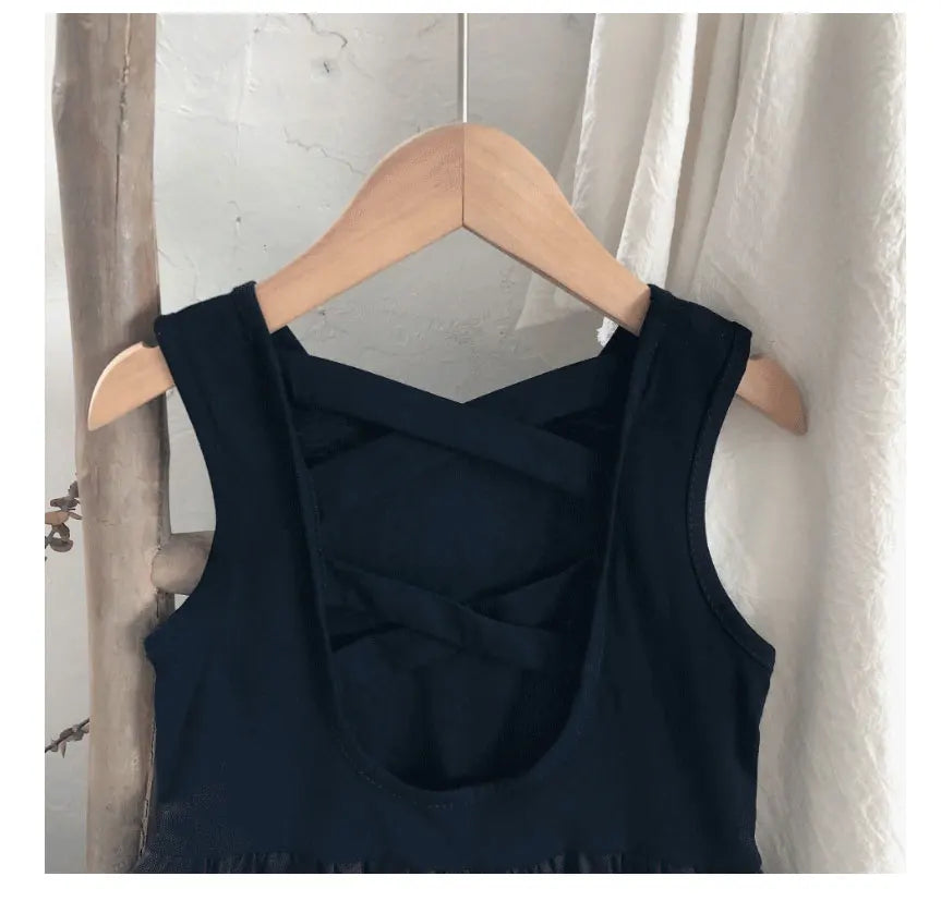 2024 Summer Girls Elegant Goth Dresss Black Sleeveless Tutu Dress Backless Off Shoulder Party Kid Dresses 2 3 4 5 6 8 Years Old
