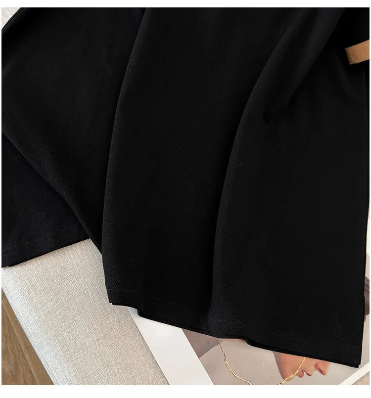 175Kg Plus Size Women's Bust 170 Summer Loose Lapel Top Short Sleeve T-Shirt Black White 6XL 7XL 8XL 9XL 10XL 11xl