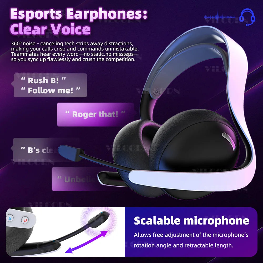 【2.4G Wireless/Wired/BT】Gaming Headset for PS5/PS4/PC eSports Headphones Spatial Audio Retractable Microphone 40mm Voice Coil