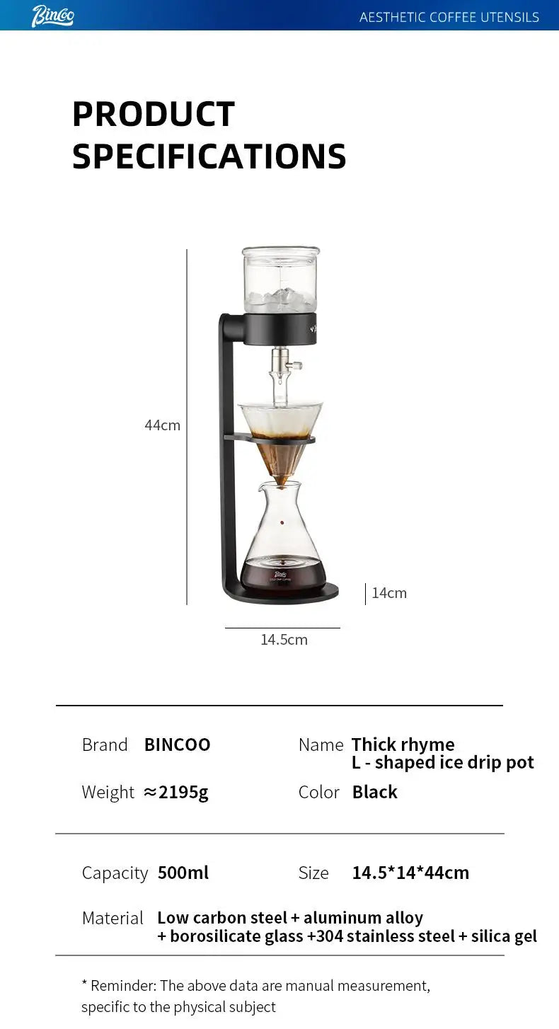 BINCOO L-Shaped Cold Brew Coffee Dripper Cold Brew Drip Coffee Maker Ice Brew Drip-Style Low-Temperature Slow-Brewed Coffee