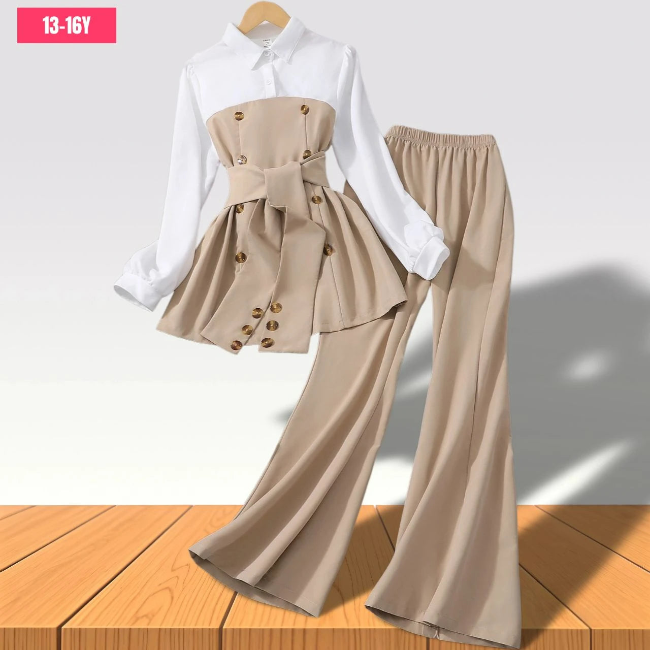 Teen Girls Clothing Set Long Sleeve Solid Color Spring Autumn Belt Child Suit Casual Elegant Comfort Girls Outfits 13-16 Years