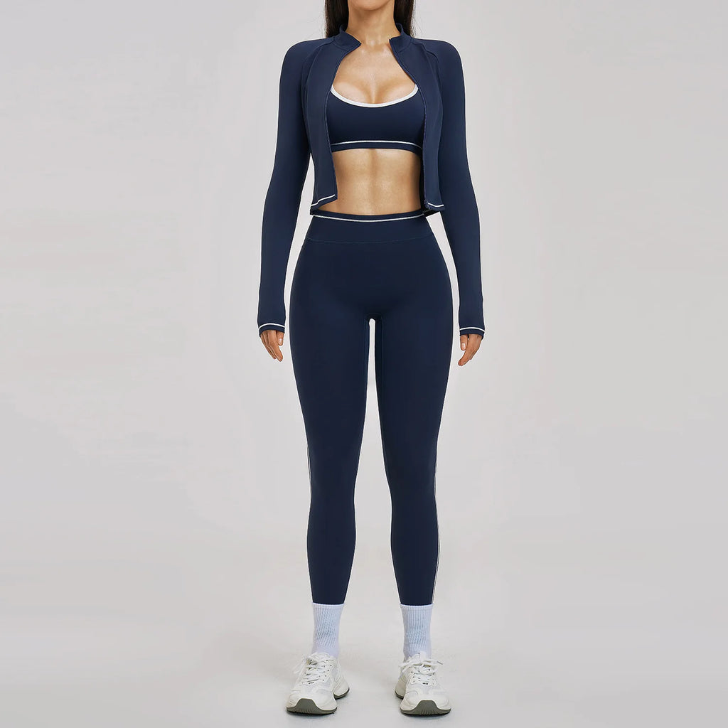 3PCS Yoga Suit Women Tracksuit Sports Outfits Gym Set Running Workout Clothes Long Sleeve Sports Bra Athletic Wear Yoga Clothing