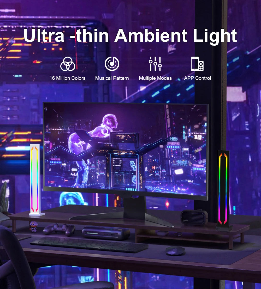 Smart Slim RGB Mood Light, Desktop Gaming Light, 16 Million Colors, 286 Scenes and 3 Synced Music Modes for Living Room